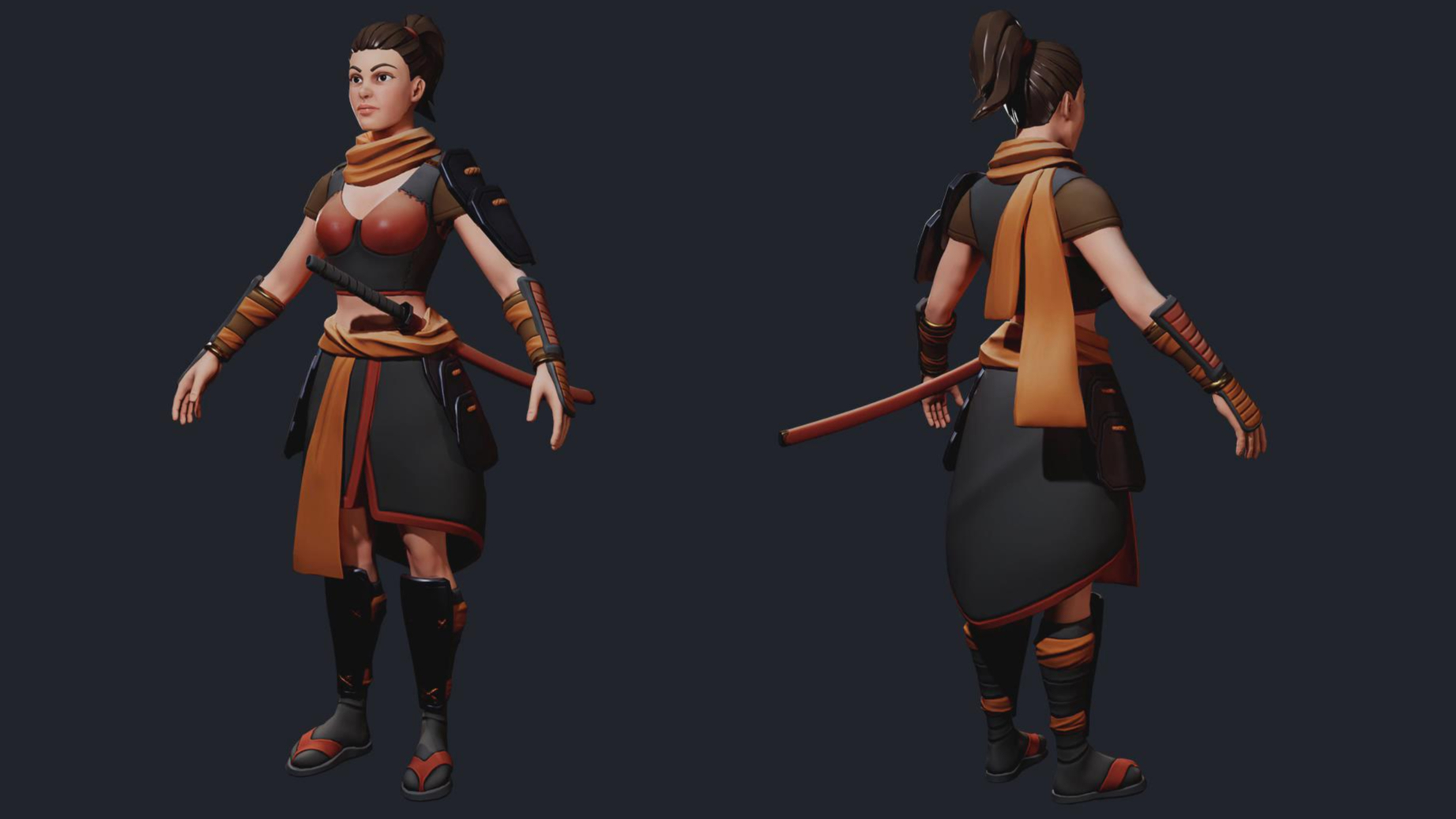 【ZBrush】女性武士战士角色完整实例制作教程(中英双字)